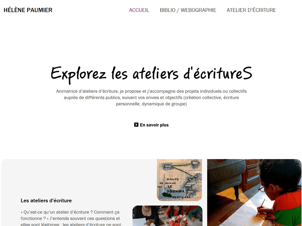 Une capture du site web d'Hélène Paumier